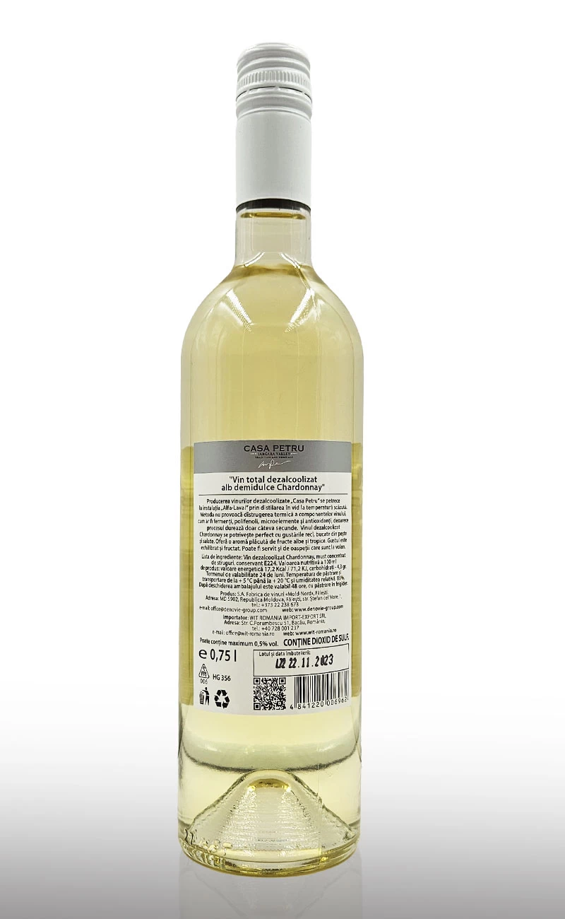 Vin alb fara alcool, Casa Petru Chardonnay
