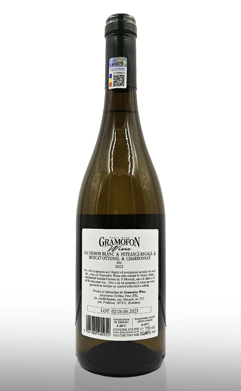 Vin alb sec, Gramofon Sauvignon, Feteasca, Muscat, Chardonnay