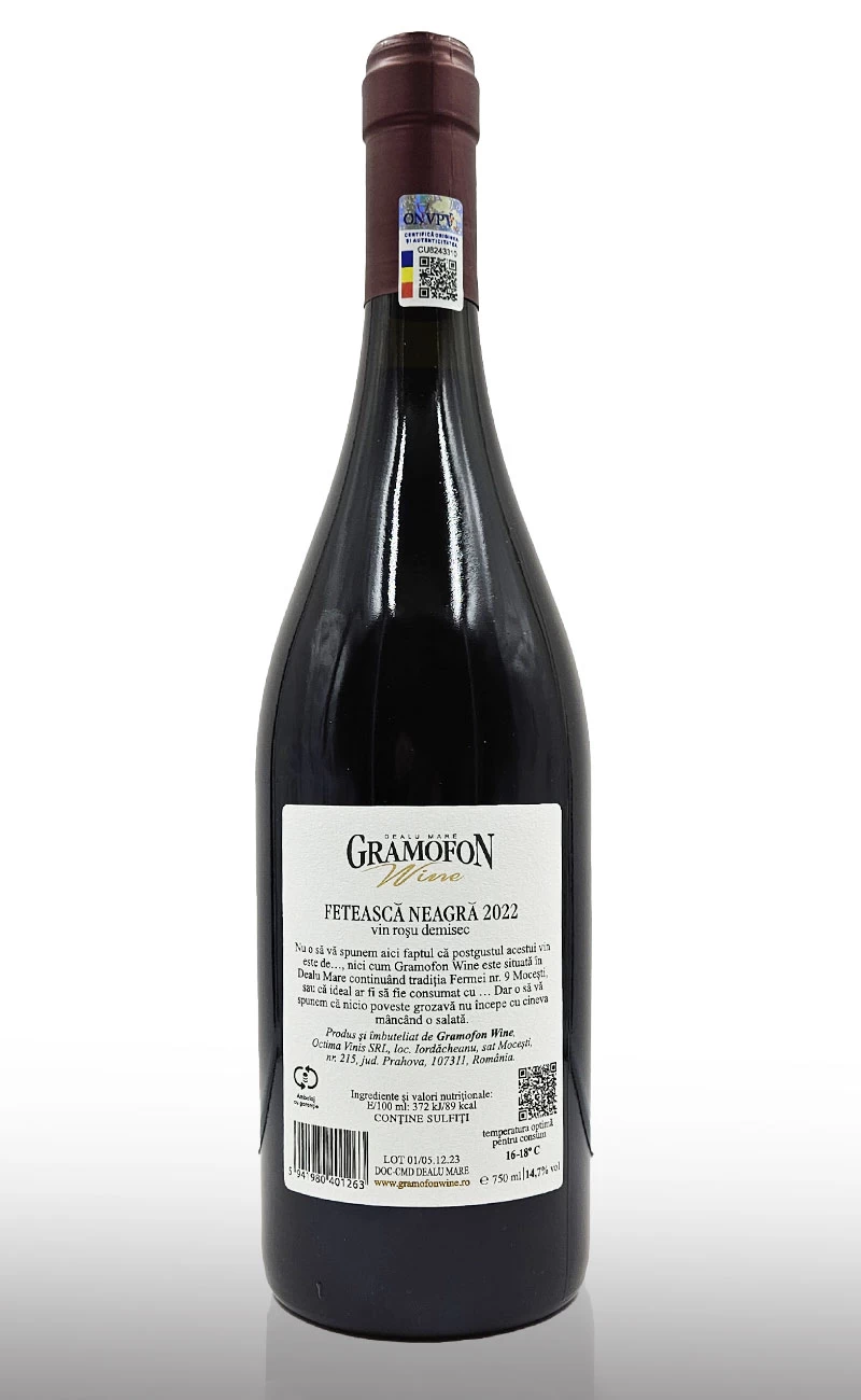Vin rosu demisec, Gramofon Feteasca Neagra