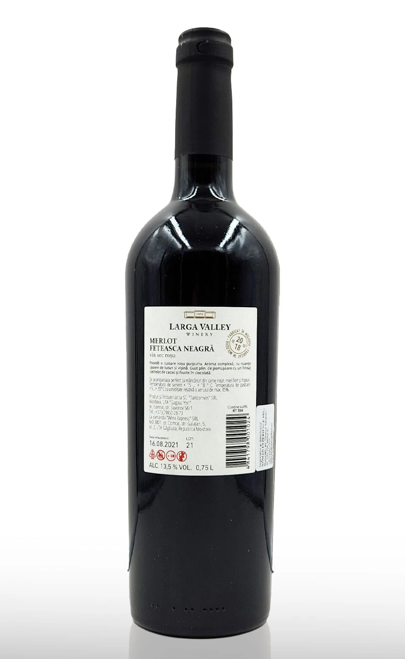 Vin rosu sec, Larga Valley Merlot si Feteasca Neagra