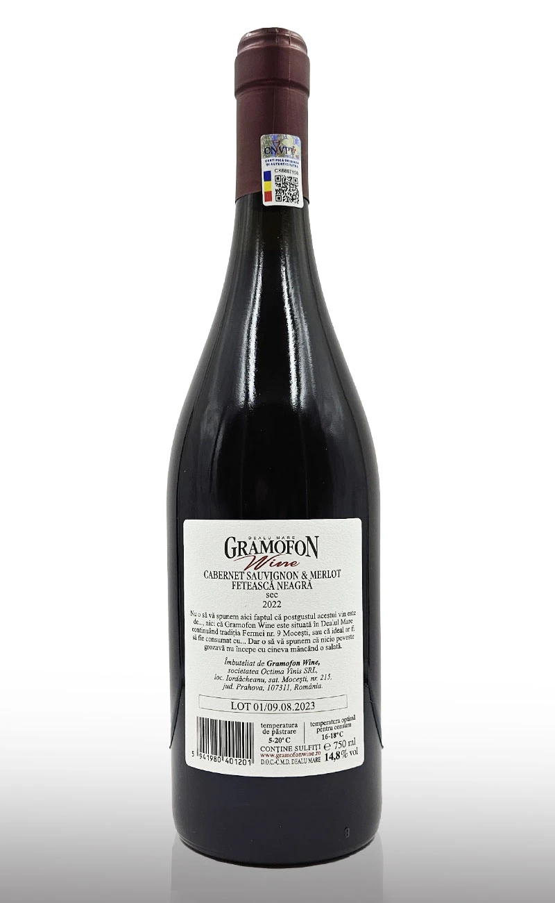 Vin rosu sec, Gramofon Cabernet Sauvignon, Feteasca Neagra, Merlot