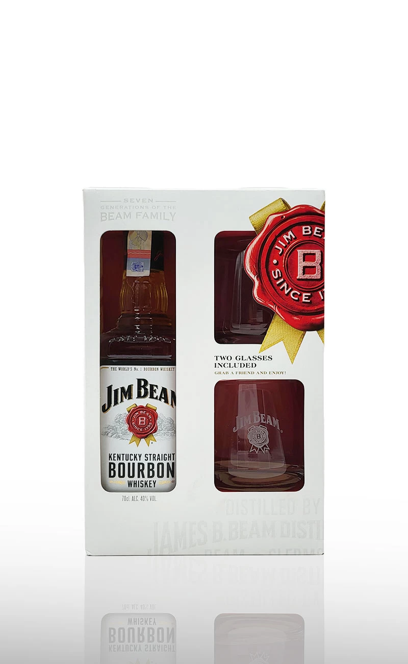 Whisky, Jim Beam White Label 0.7L cu 2 pahare