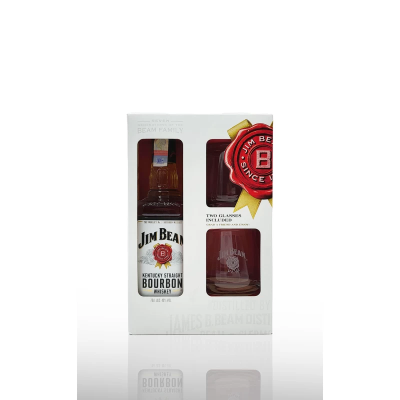 Whisky, Jim Beam White Label 0.7L cu 2 pahare